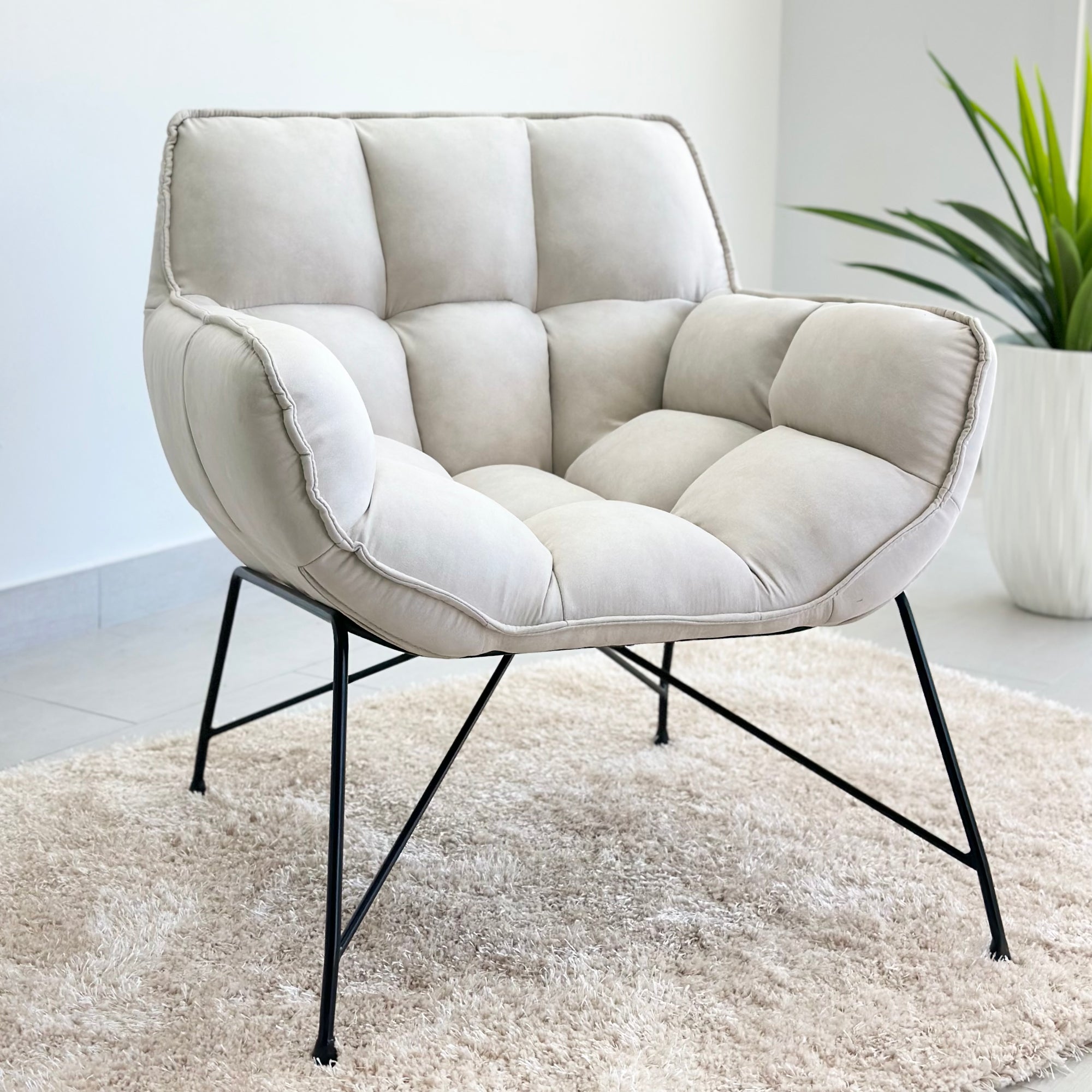 Tufted Bone White Accent Chair