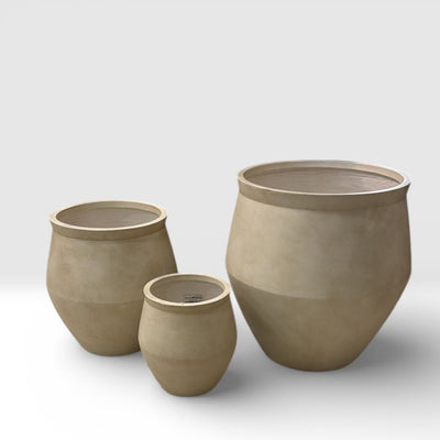 Barrel Smooth Wash Beige Finish Fiber Clay Planter
