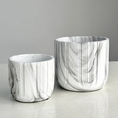 Cement Round Pot Marble Design