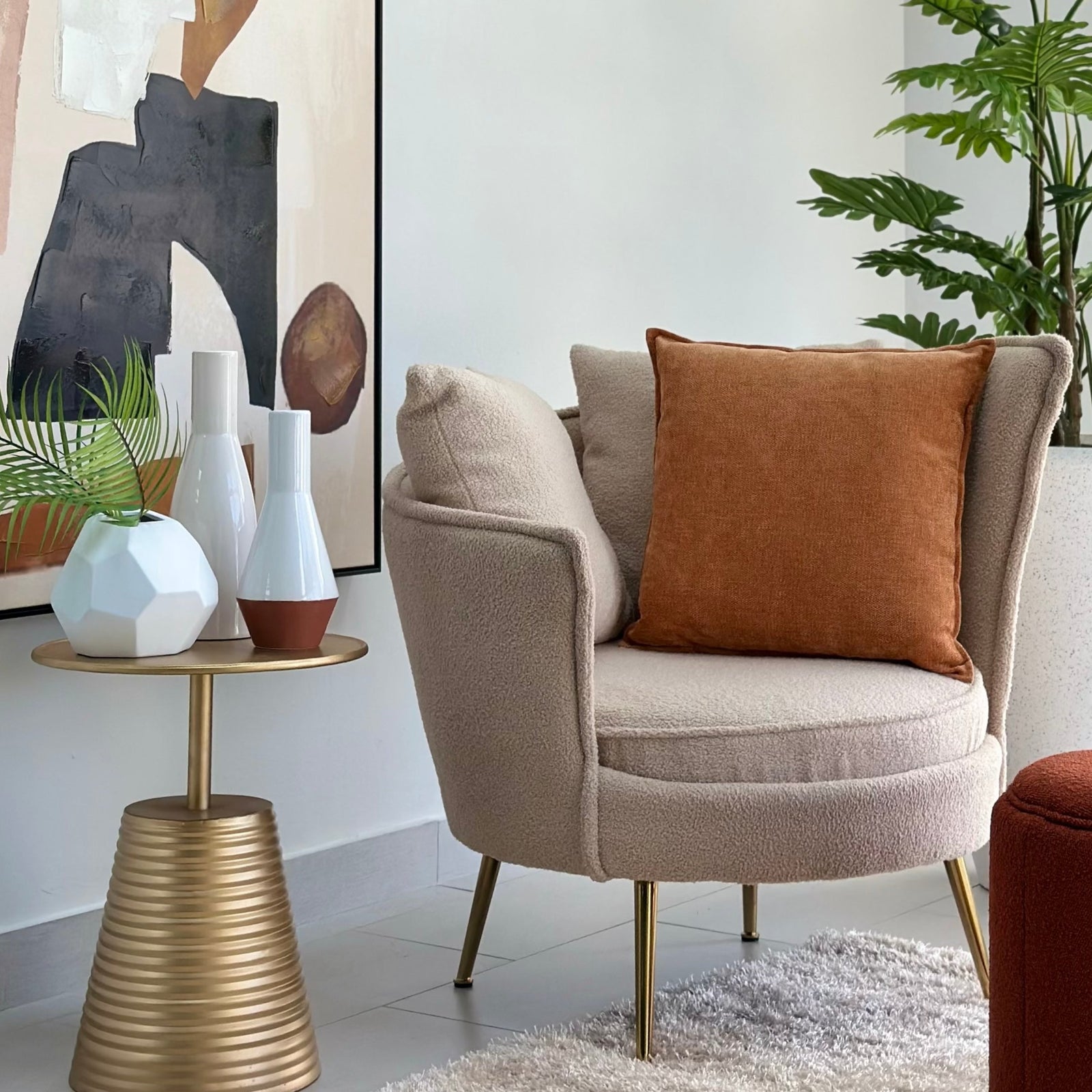 Asymmetrical Sherpa Ivory Chair