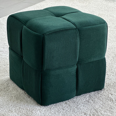 Criss-Cross Corduroy Green Ottoman