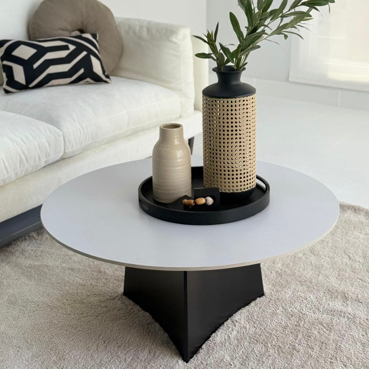 Solana Coffee Table Ceramic White Top 36"