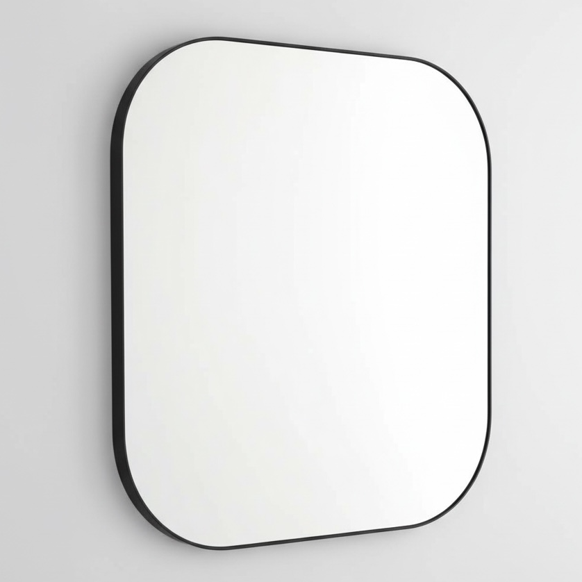 Rounded Corner Black Metal Frame Mirror 48"