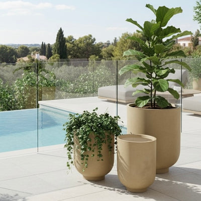 Capsule Smooth Beige Finish Fiber Clay Planter