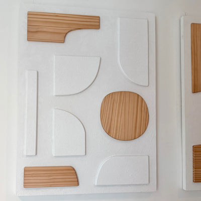 Dimensional Abstract White and Wood Design Wall Art