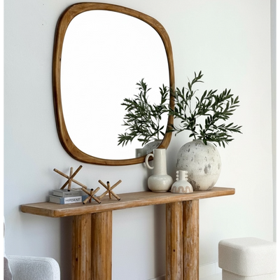 Rounded Corner Wooden Mirror