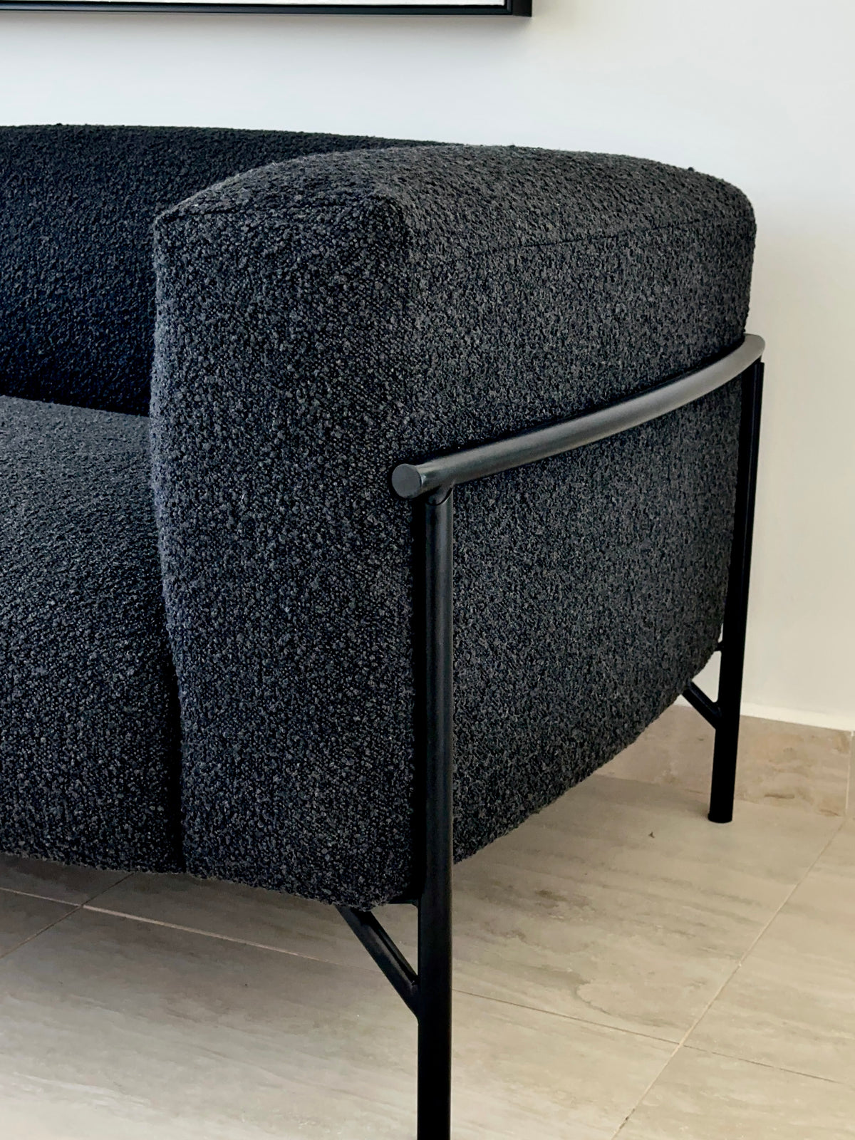 Embrace Black Boucle Fabric Sofa