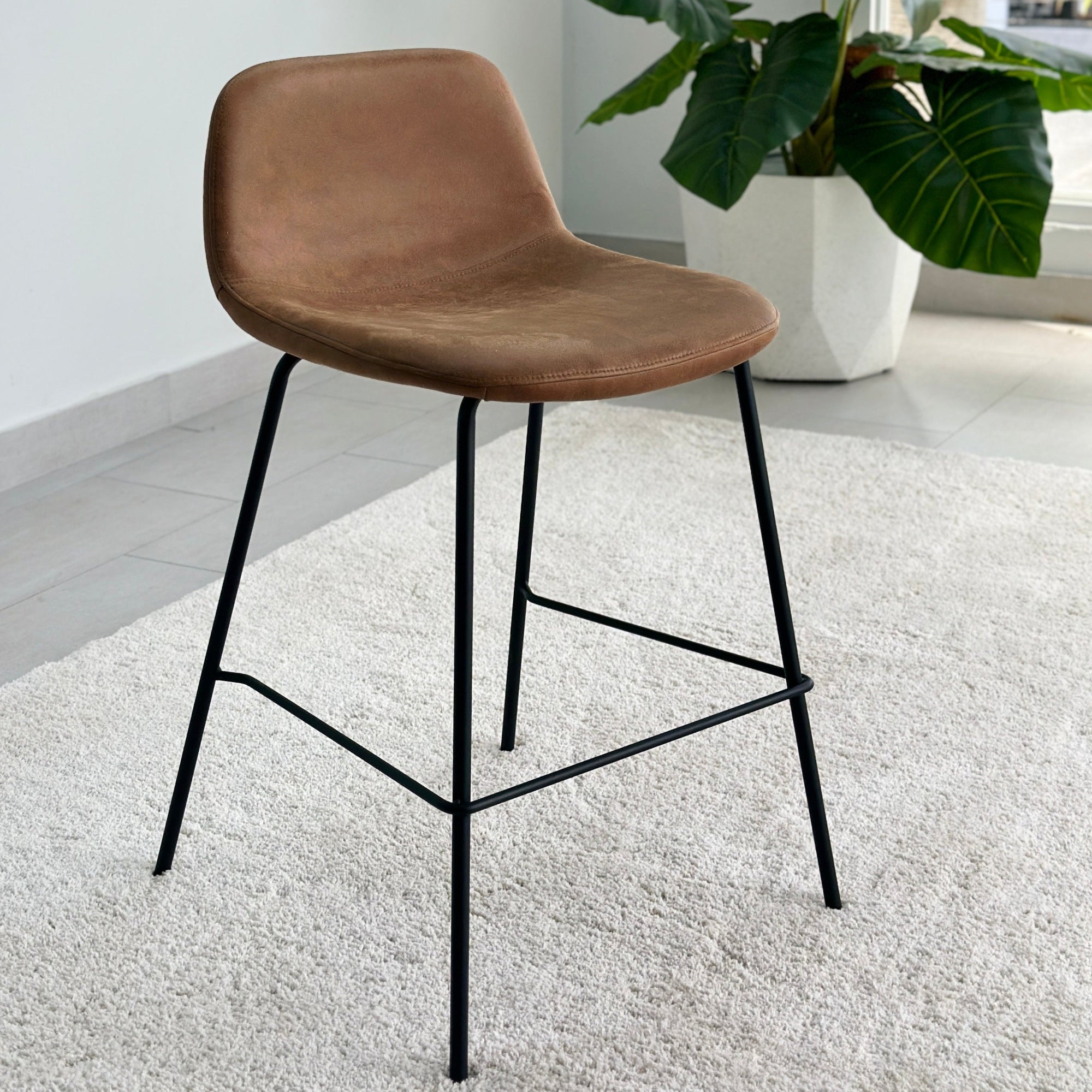 Mont Slope Camel Fabric Stool Metal Black Legs