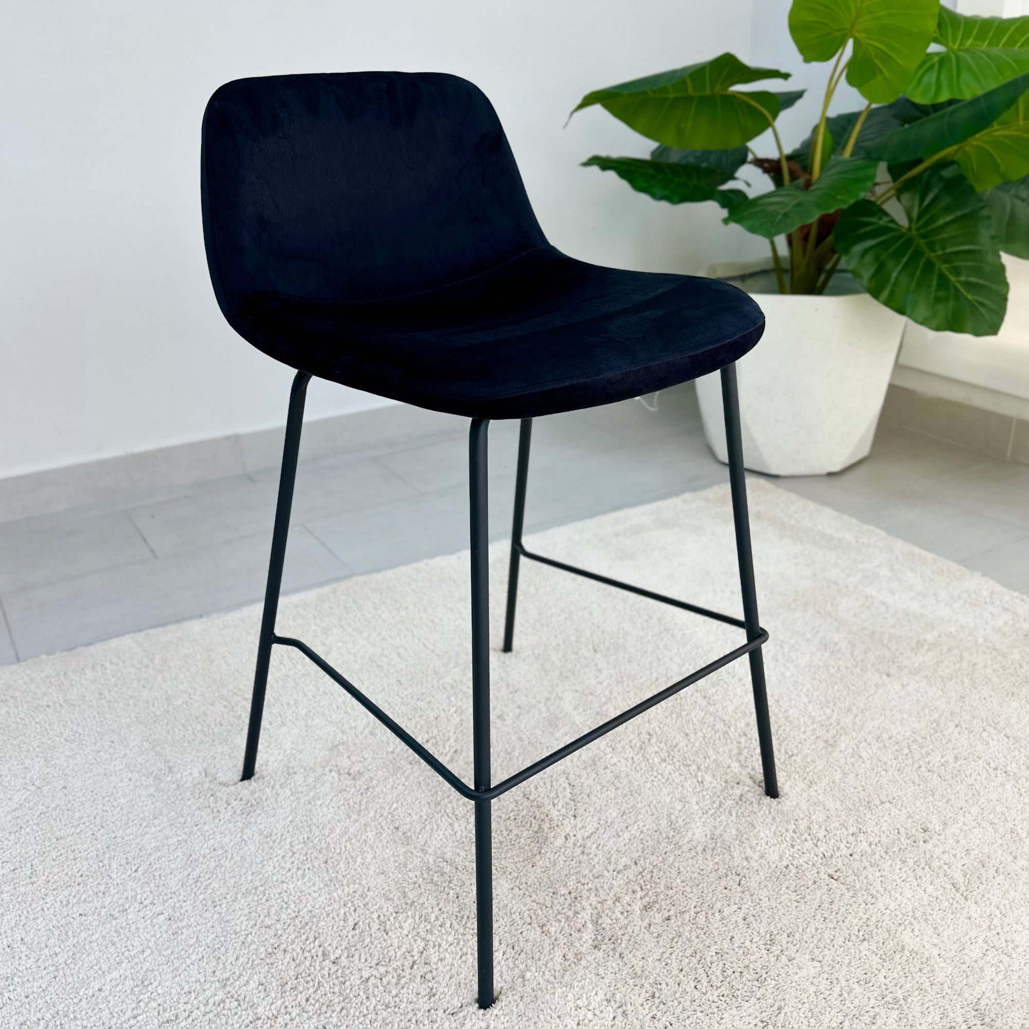 Mont Slope Black Velvet Stool Metal Black Legs