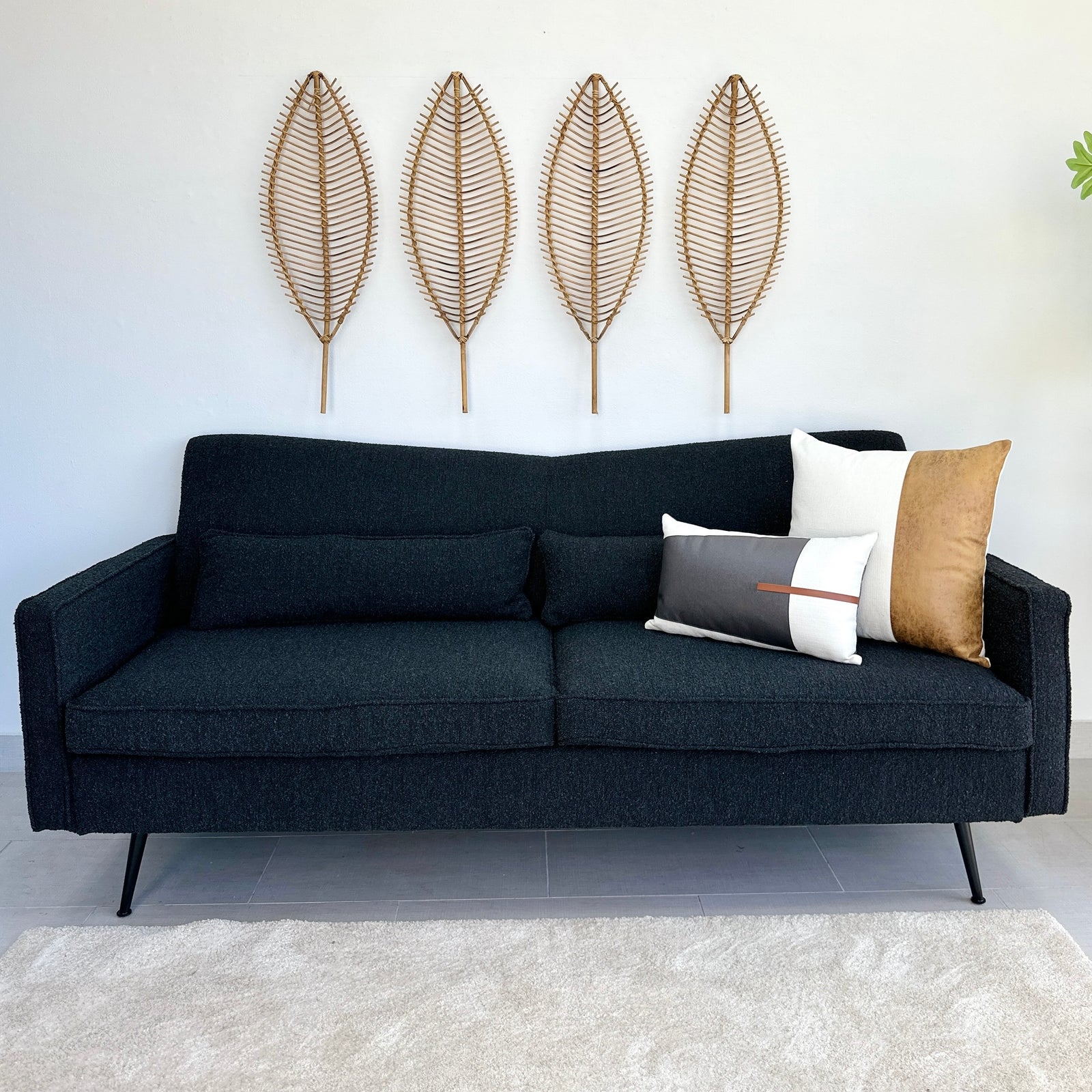 V Shape Black Fabric Sofa