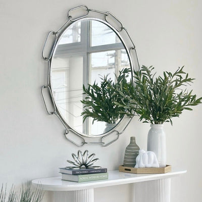Luxe Round Silver Chain Link Wall Mirror