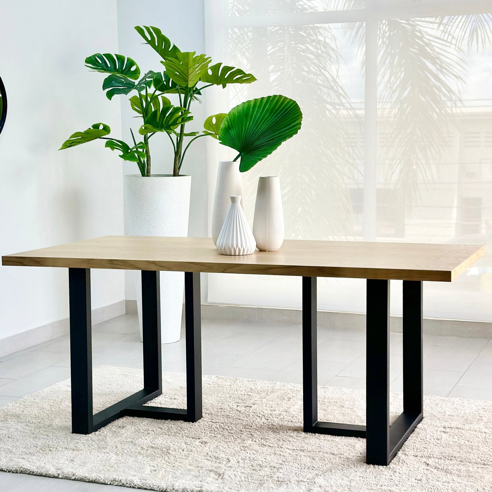 Trina Dining Table Wood Top Black Legs