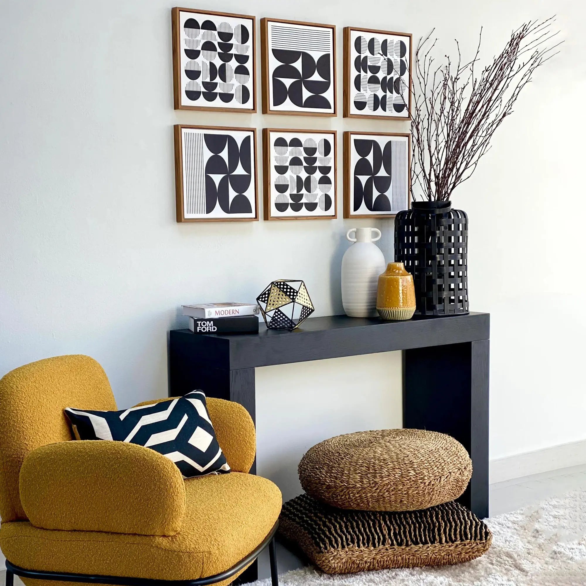 Black and White Arc Framed Canvas Wall Art