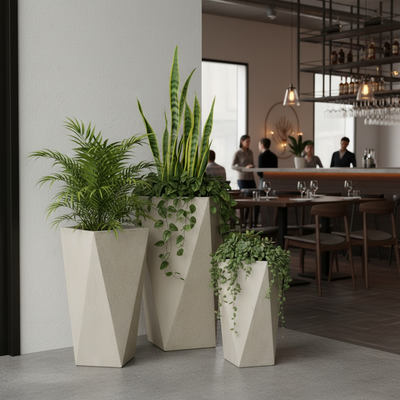 Fiber Clay Geo Beige Planter