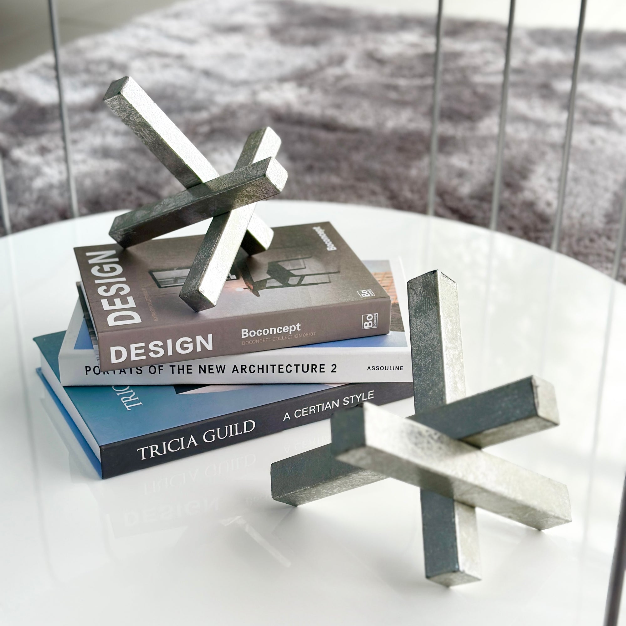 Metal Abstract Silver Cross Set of Two