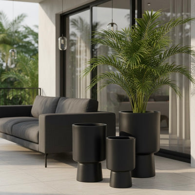 Bishop Black Smooth Fiber Clay Planter