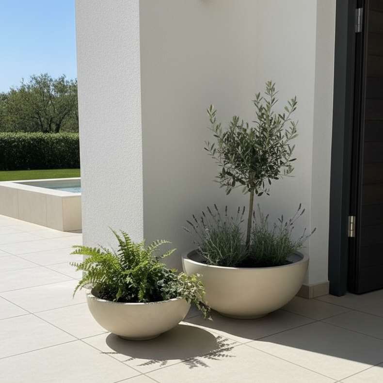 Concavity Fiber Clay Smooth Beige Planter