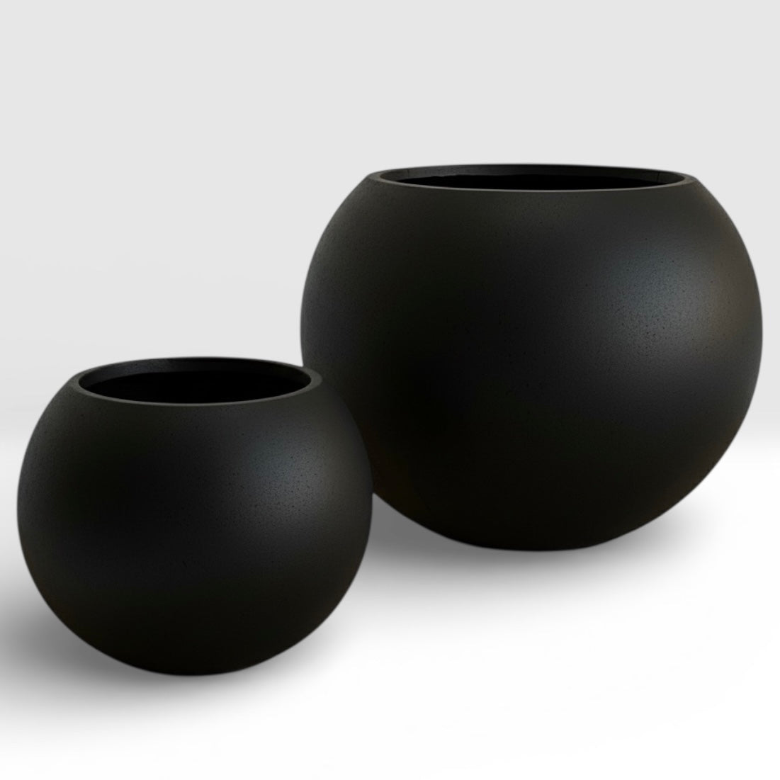 Earth Sphere Smooth Matte Black Fiber Clay Planter