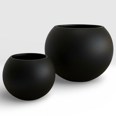 Earth Sphere Smooth Matte Black Fiber Clay Planter