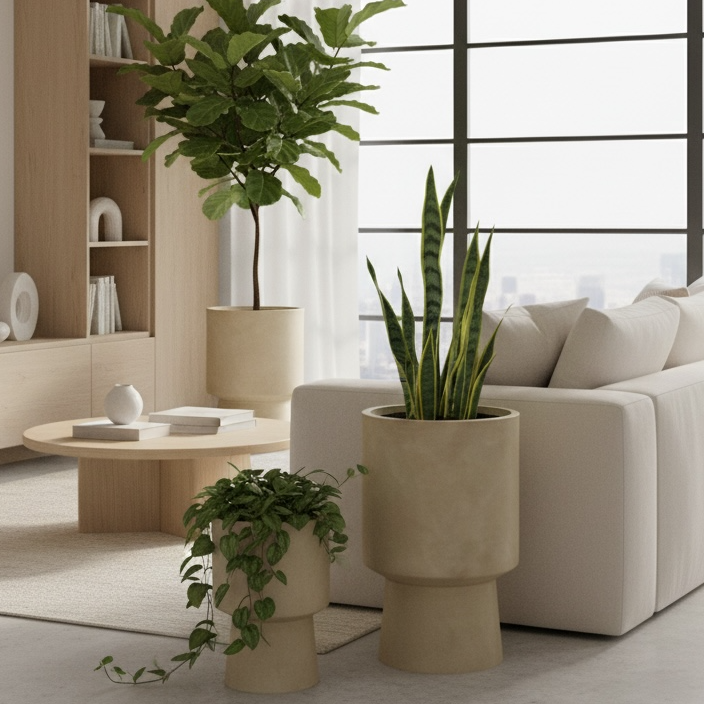 Bishop Beige Smooth Fiber Clay Planter