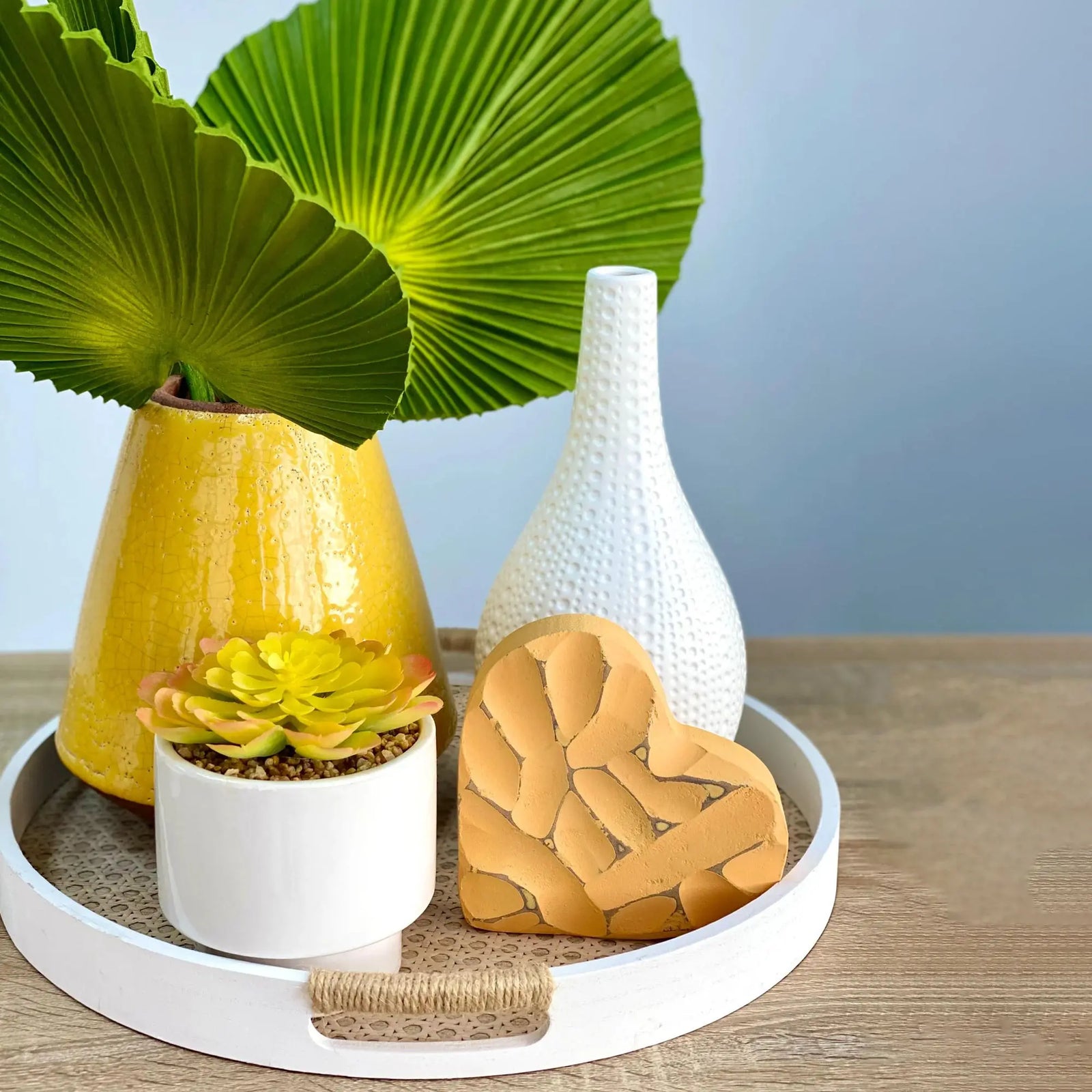 Carved Wood Standing Heart Yellow