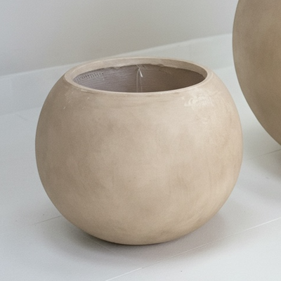 Earth Sphere Smooth Wash Beige Fiber Clay Planter