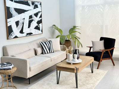 V Shape Ivory Fabric Sofa