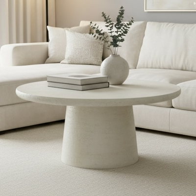 Faux Stone Pedestal Round Coffee Table