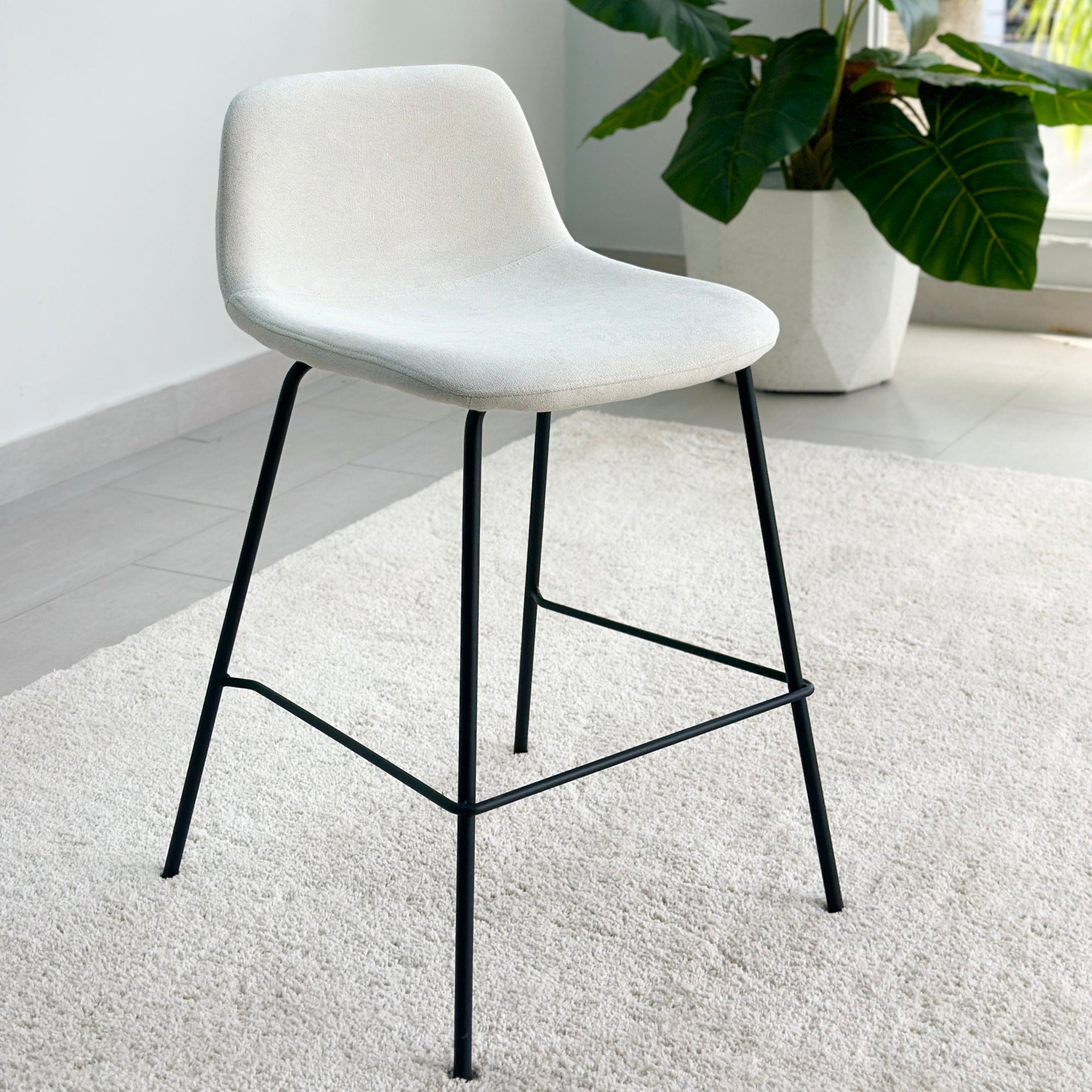 Mont Slope Ivory Fabric Stool Metal Black Legs
