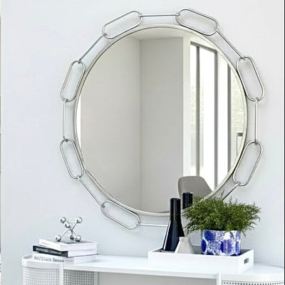 Luxe Round Silver Chain Link Wall Mirror