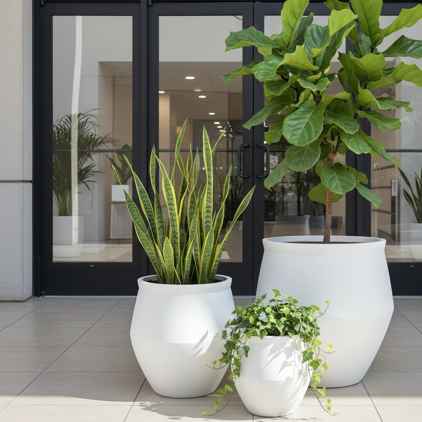 Barrel Smooth White Finish Fiber Clay Planter