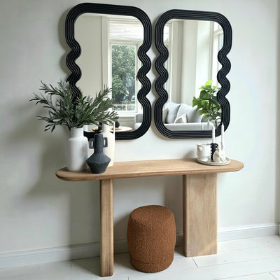 Wavy Wooden Black Wall Mirror