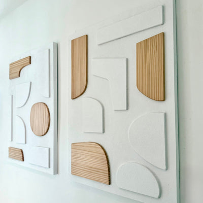 Dimensional Abstract White and Wood Design Wall Art