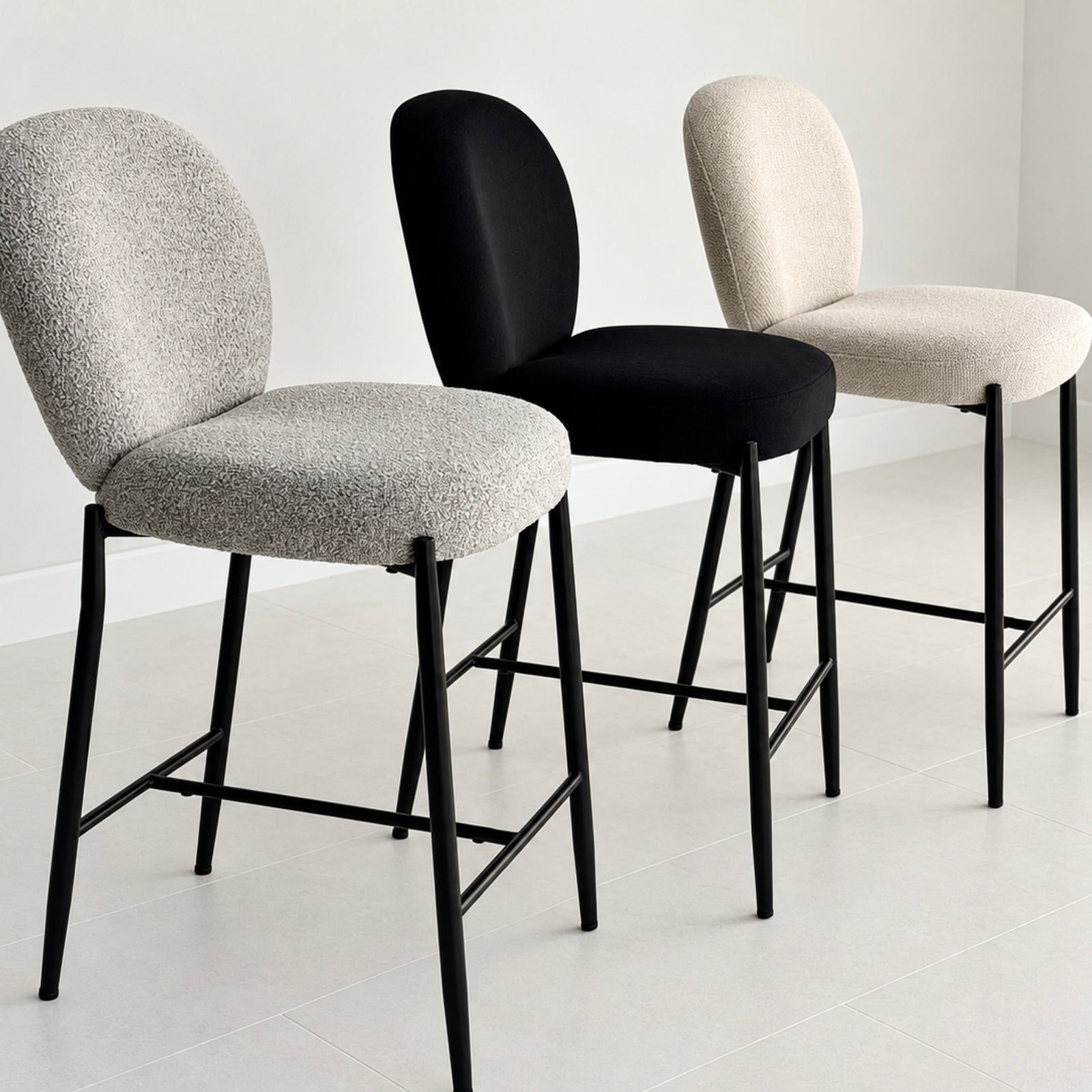Thira Counter Stool Metal Black Legs Ivory
