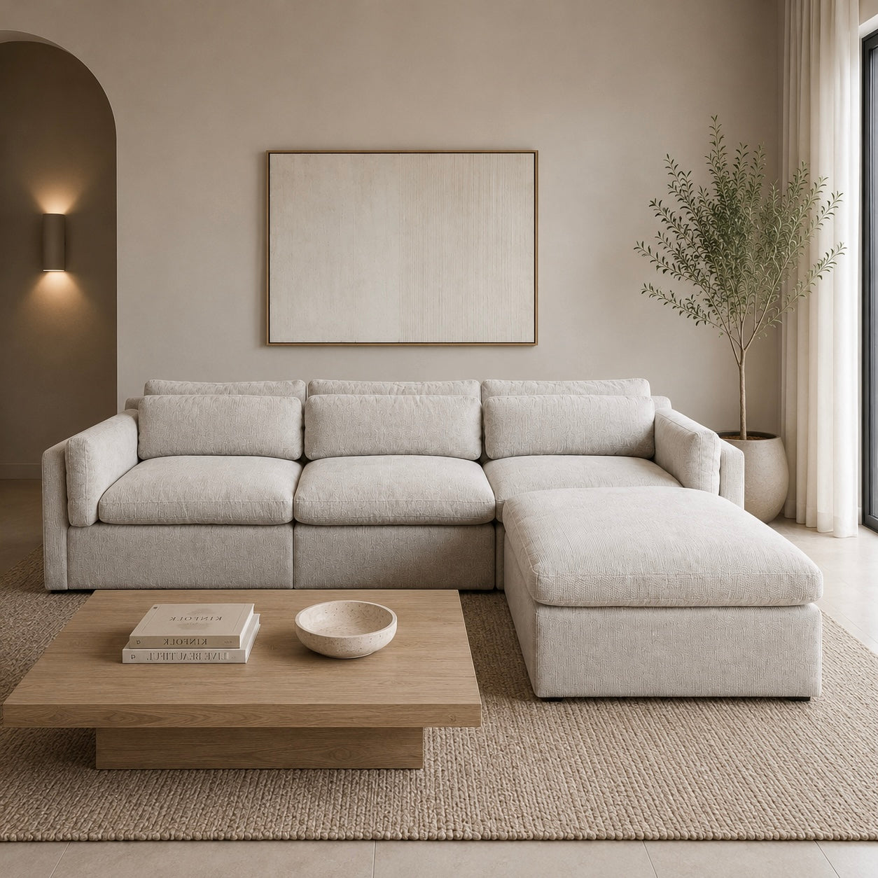 Lazy feather Reversible Chaise Ivory Sectional