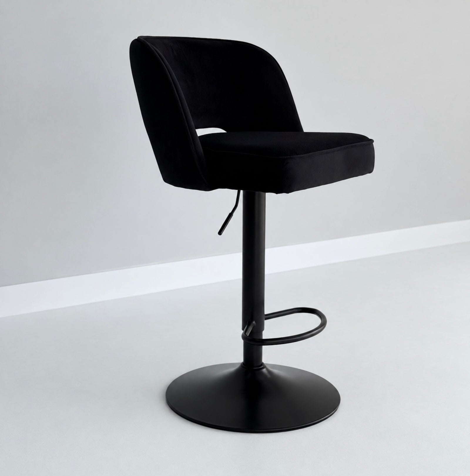 Kamari Adjustable Swivel Bar & Counter Stool Black Velvet Fabric