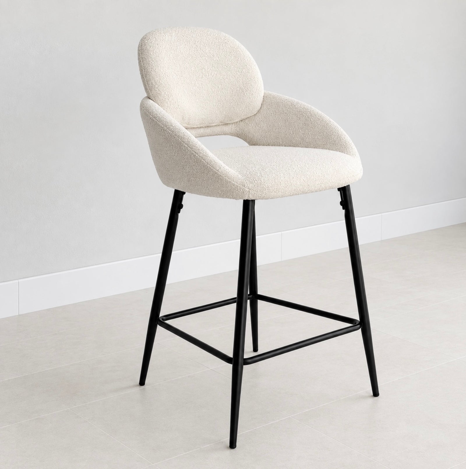 Nereid Counter Stool Metal Black Legs White Boucle