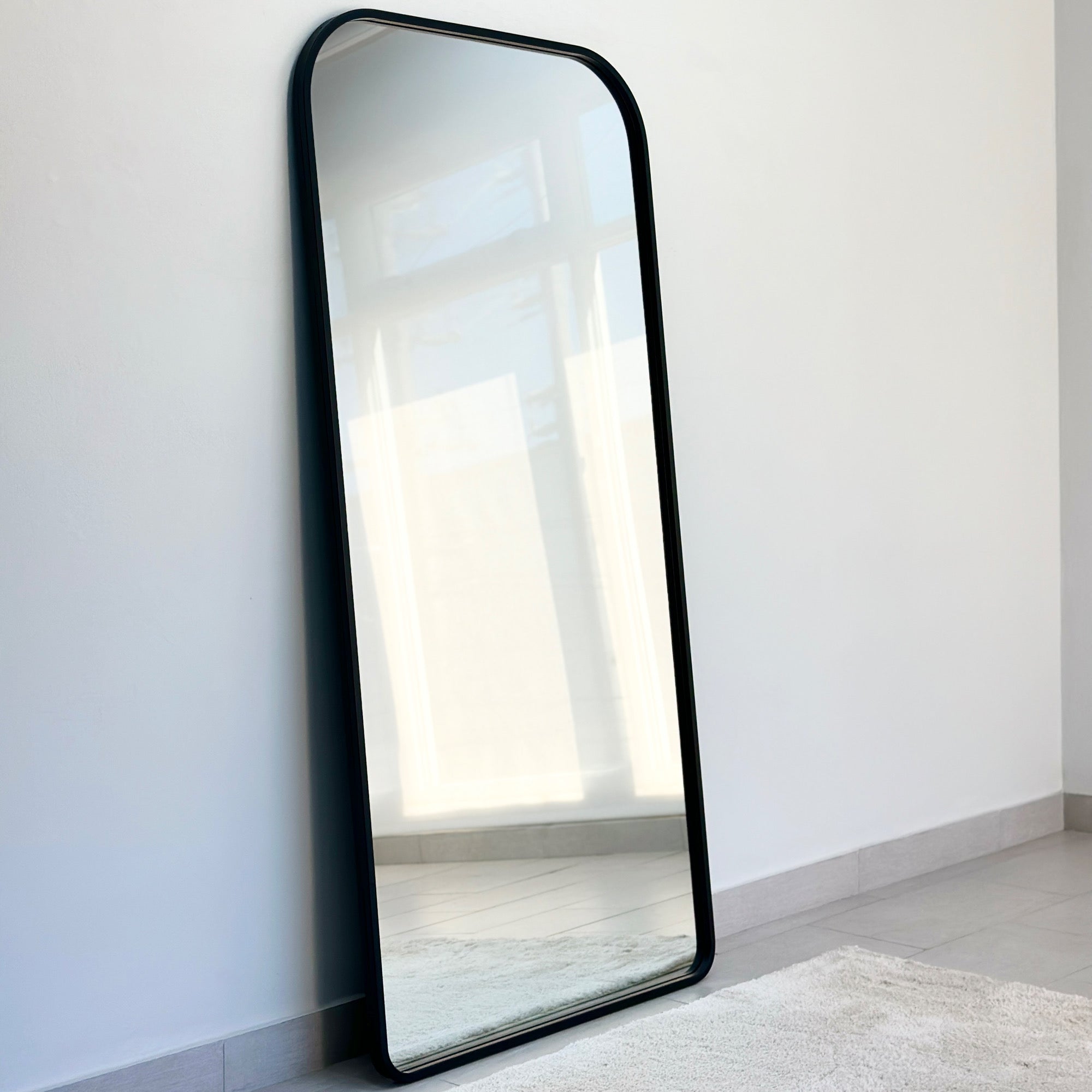 Rounded Edges Black Frame Floor Mirror