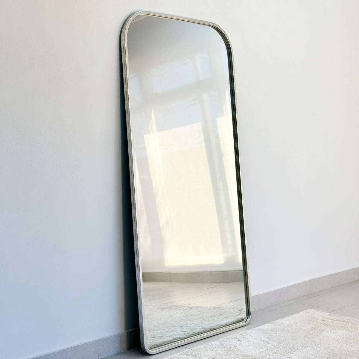 Rounded Edges Silver Frame Floor Mirror