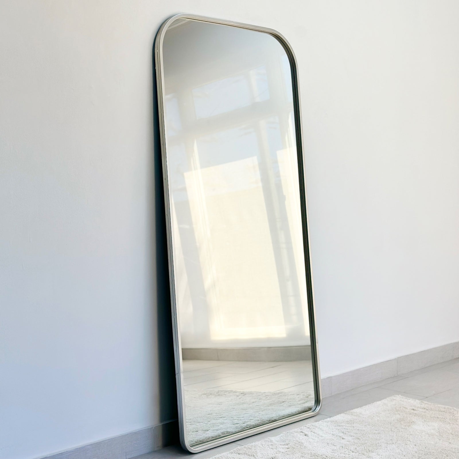 Rounded Edges Silver Frame Floor Mirror