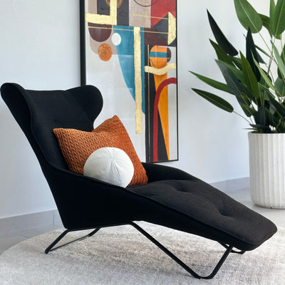 Contemporary Lounge Chair Boucle Black Fabric