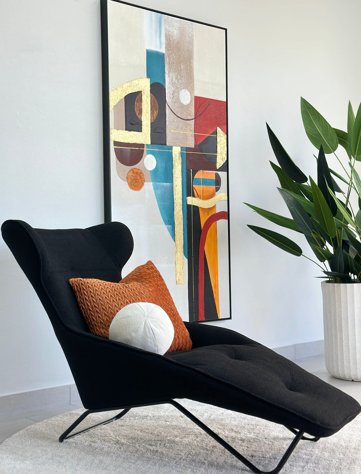 Contemporary Lounge Chair Boucle Black Fabric