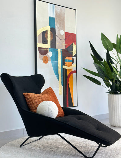 Contemporary Lounge Chair Boucle Black Fabric