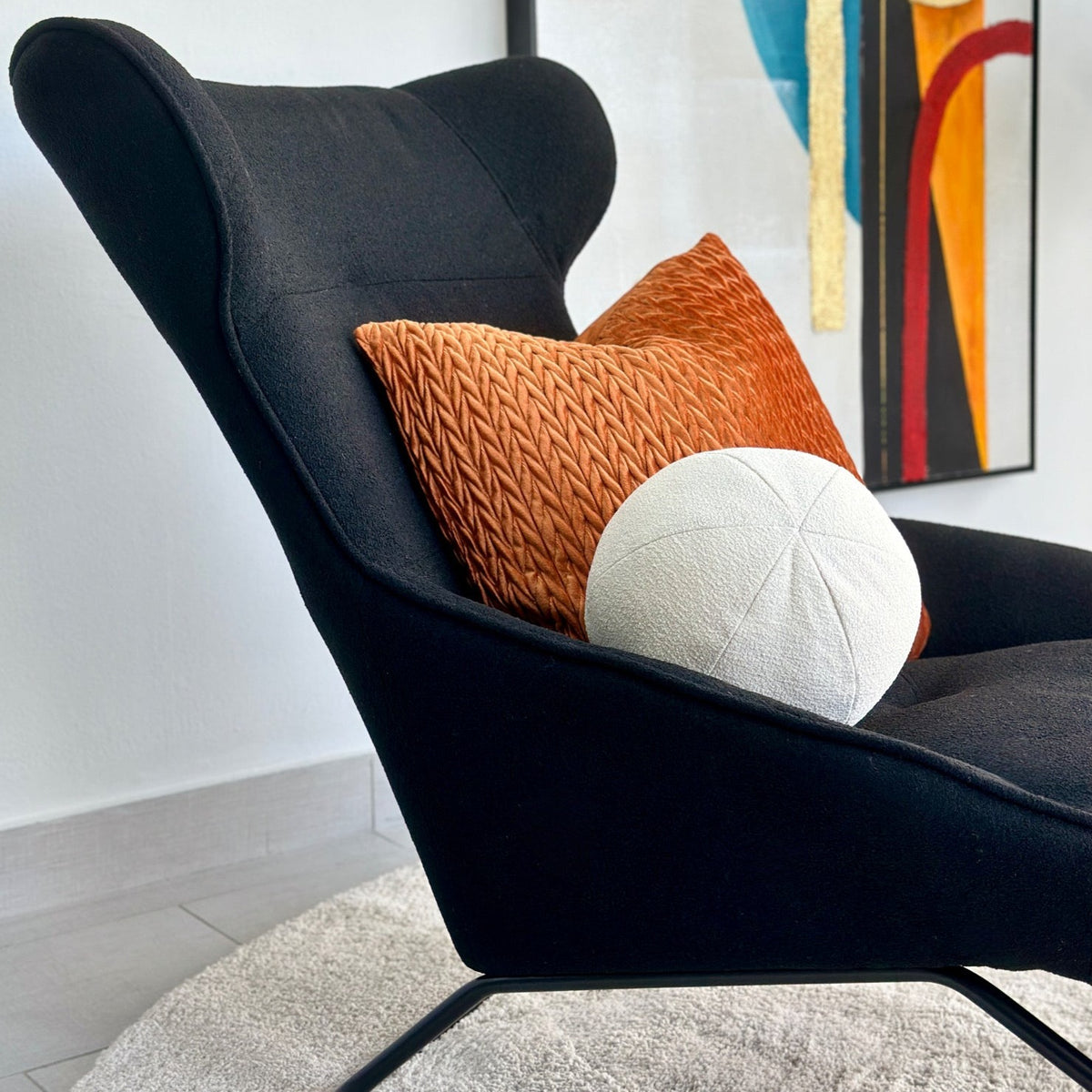 Contemporary Lounge Chair Boucle Black Fabric