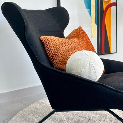 Contemporary Lounge Chair Boucle Black Fabric