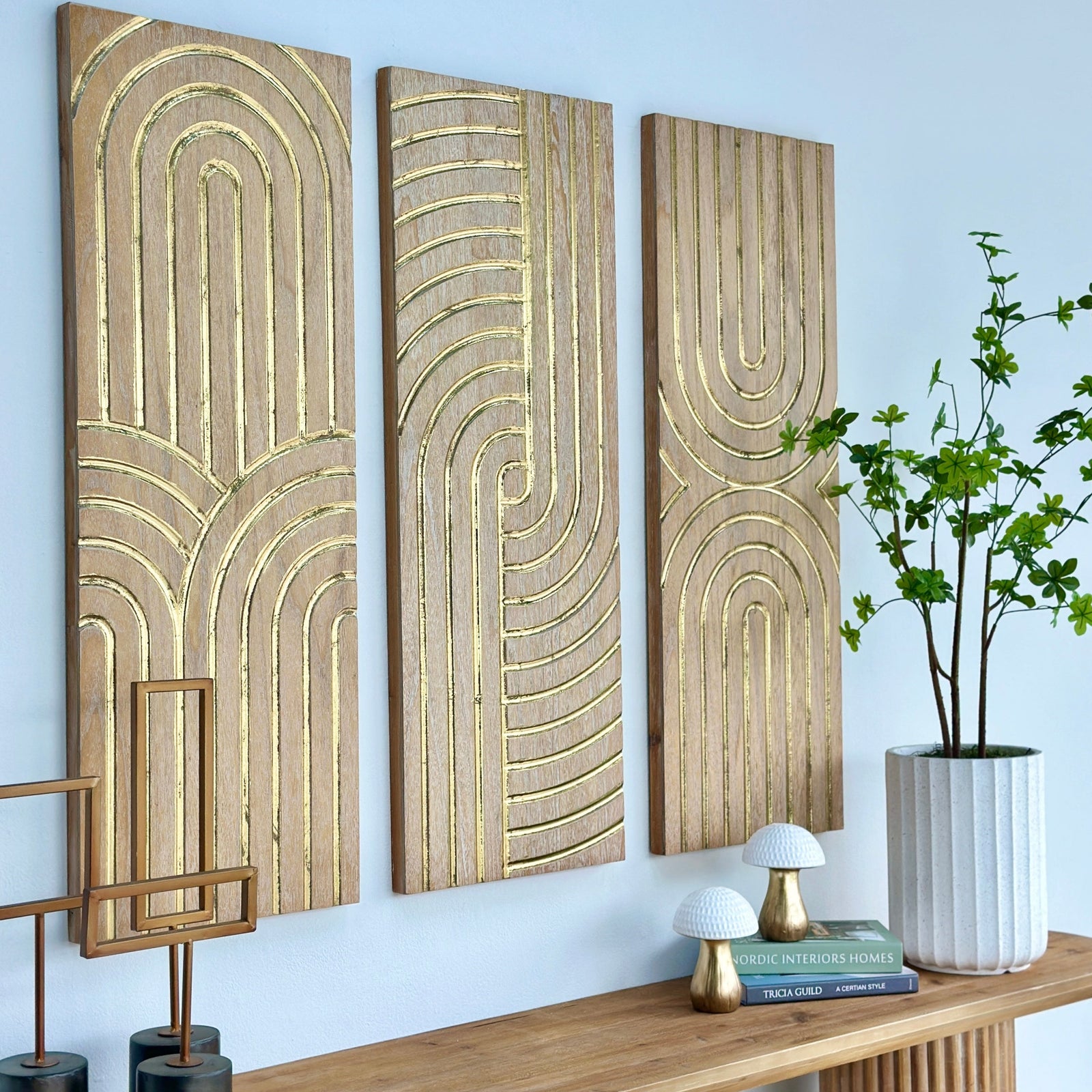 Mid Century Golden Arches Carved Set