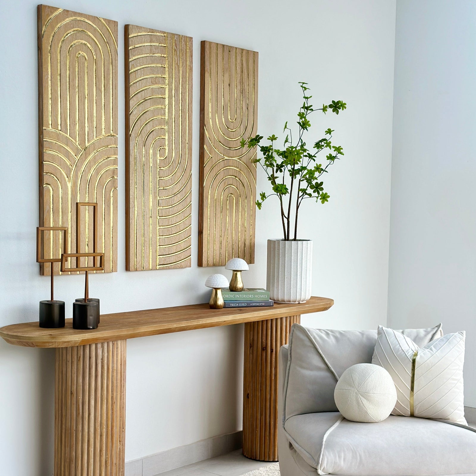 Mid Century Golden Arches Carved Set