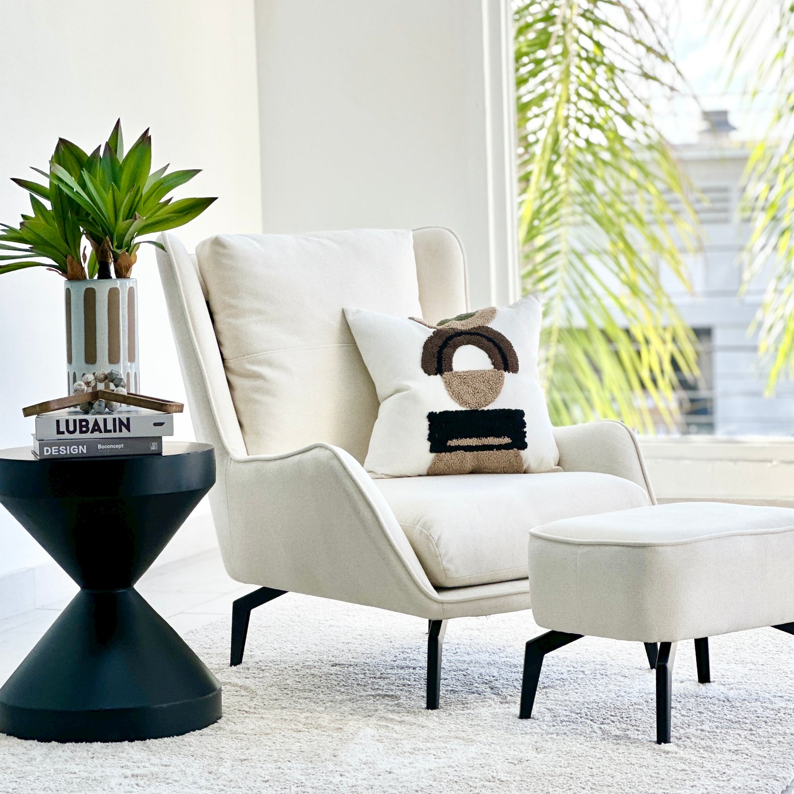 Loft Ivory Accent Chair With Ottoman