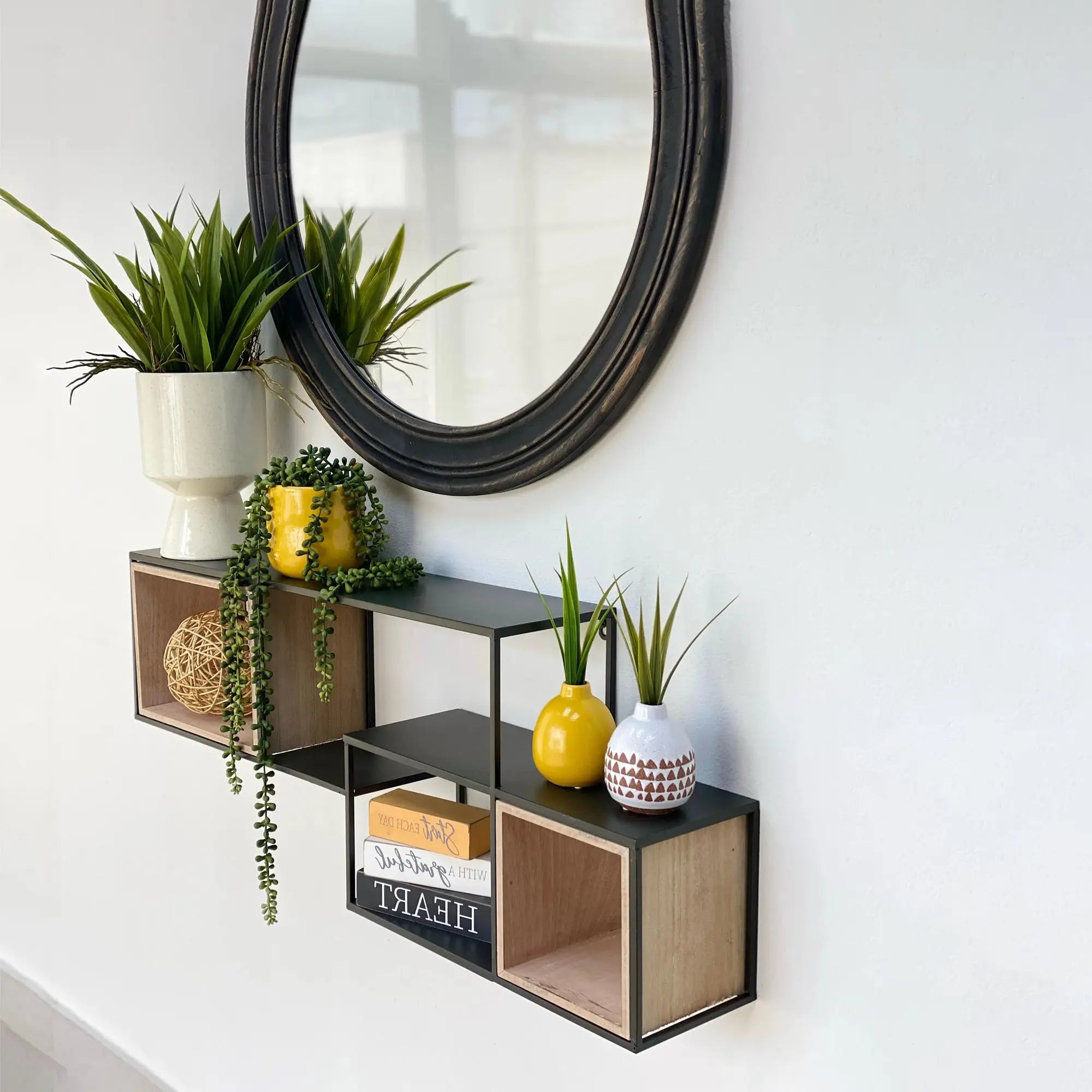 Interlocking Wood and Metal Wall Shelf