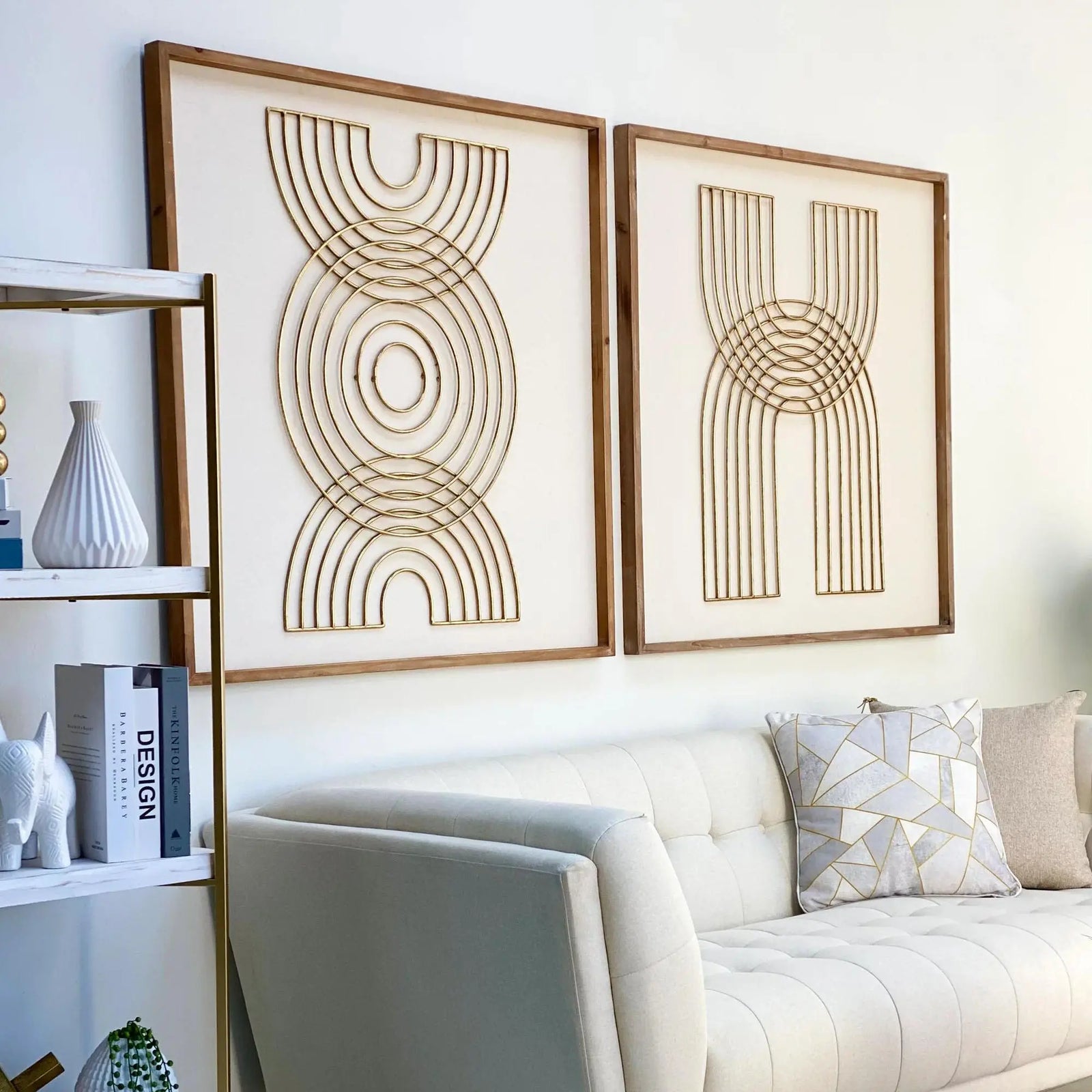 Mid Century Golden Arcs Wooden Wall Art